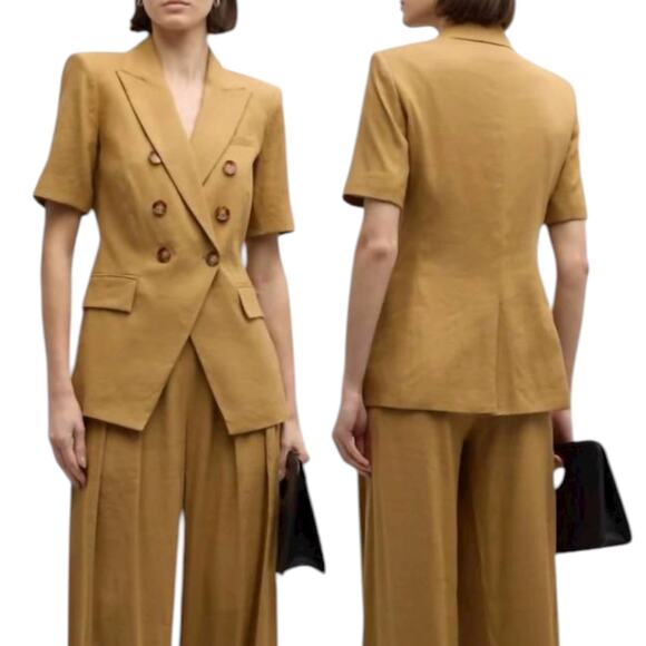 Veronica Beard Jackets & Blazers - Veronica Beard Atwood Short Sleeve Linen Dickey Jacket Khaki Size 2